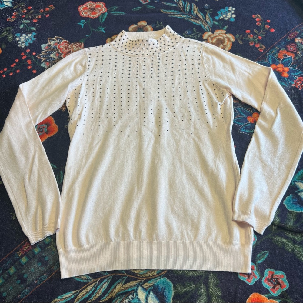 Liquid by signi Chic strawberry Cream Sweater with Studded Detail